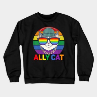 Ally Cat LGBT Gay Pride Flag Ally Cat LGBT Glasses Crewneck Sweatshirt